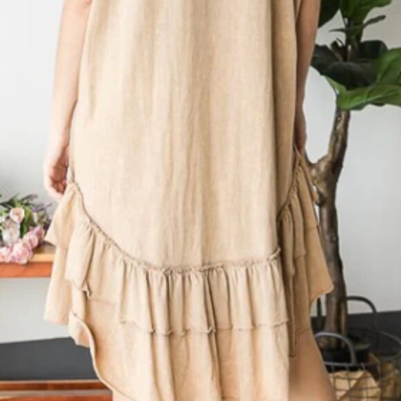OHD1 WASHED RUFFLE HEM SHORT SLEEVE TUNIC DRESS - Picture 3 of 3